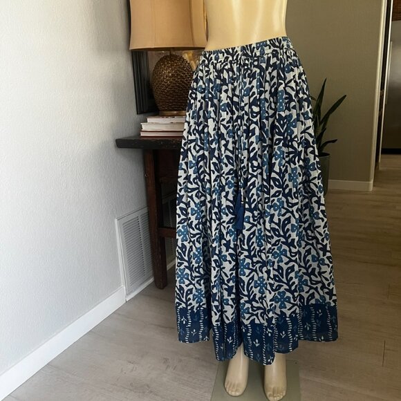 TERA BORA Full Cut Mixed Blue Batique Maxi in Length Bohemian Skirt - Picture 1 of 13